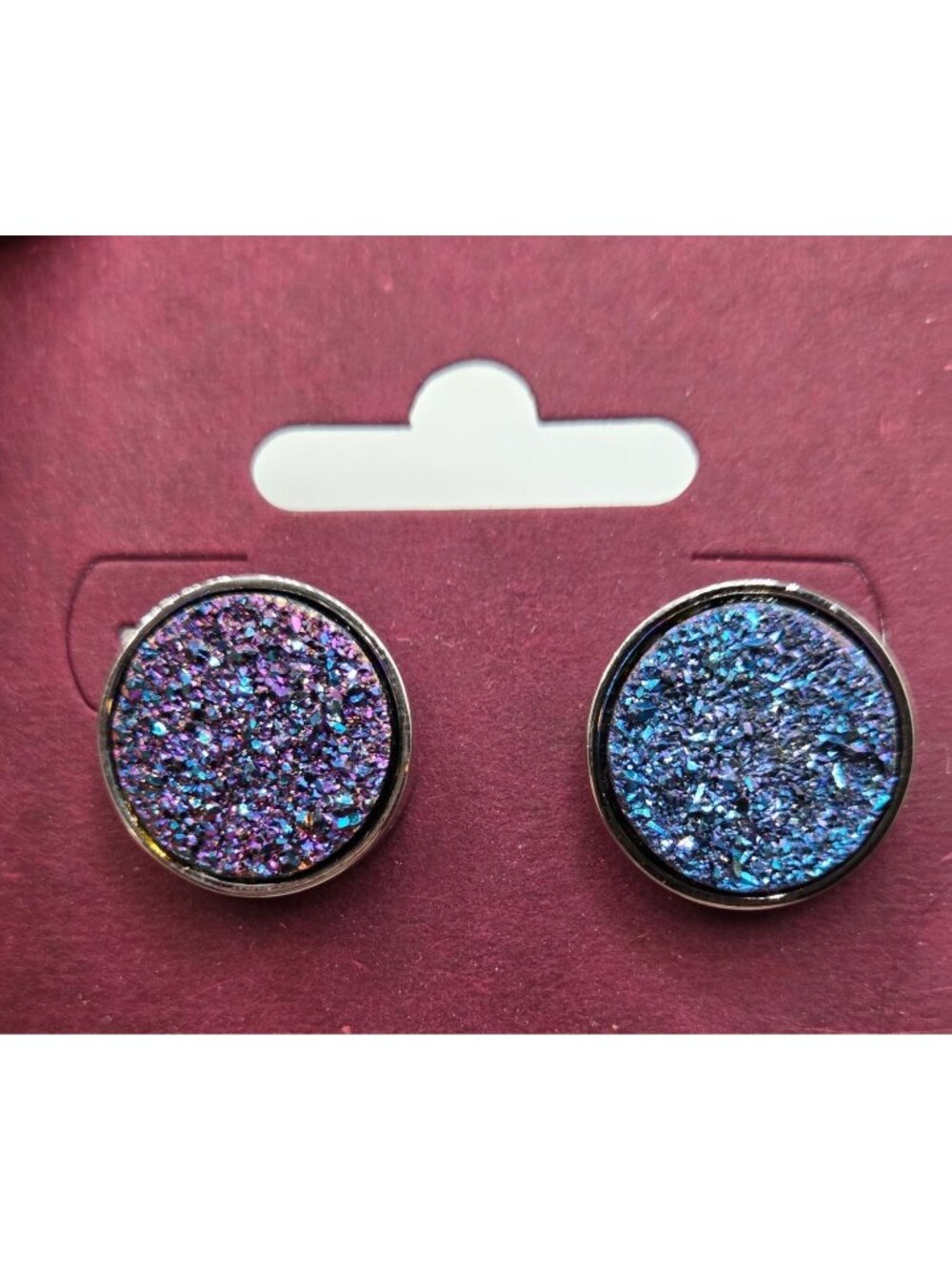 Glittery Round Stud Earrings With Multicolor & Blue Sparkle